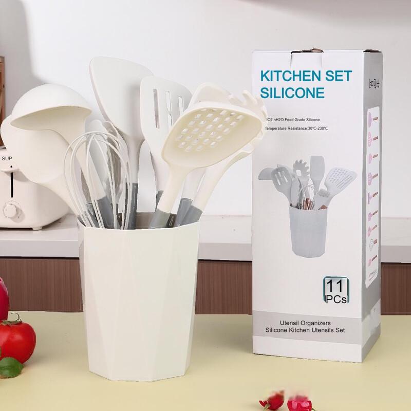 

Ruhan 11-Piece Flat Handle Silicone Kitchen Utensil Set with Storage Bucket