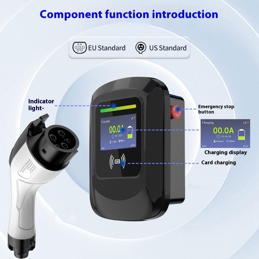 Stație de încărcare EV de 7/7,6 KW Tip 1 Tip 2, cablu EVSE 32A, control prin aplicație, card RFIC, cutie de perete, încărcător de perete pentru vehicule electrice