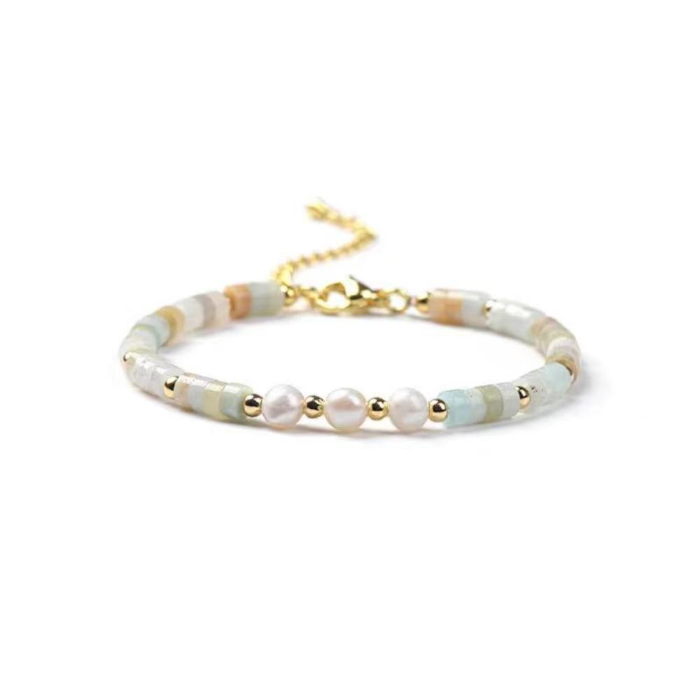 Vlen Natural Stone Heishi Bracelet for Women Amazonite Turquoise Real Pearls Beads Adjustable Pulseras Mujer Boho Jewelry