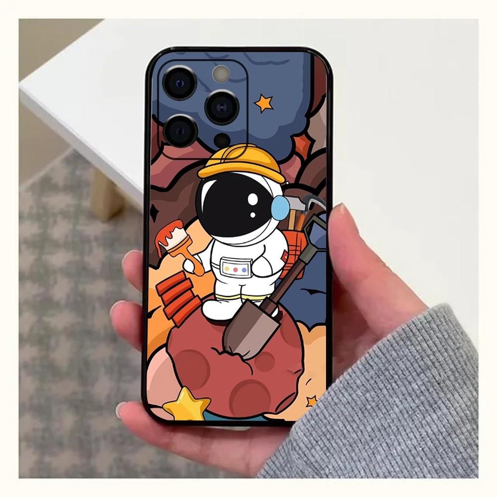 Astronaut Cute Kid Phone Case For Apple iPhone 15,14,13,12,11,Pro,X,XS,Max,XR,Plus,Mini Soft  black shell