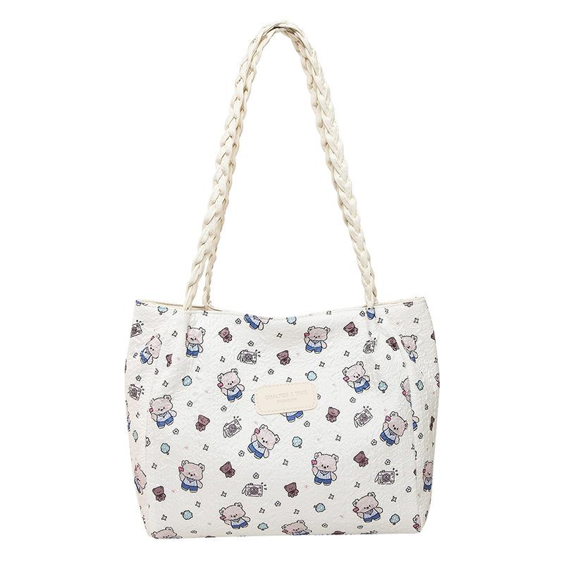 Broken Flower Canvas Bag Women's Spring New Fashion Casual Tote Bag Simple Commuter Shoulder Bag