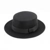 Hat Women's Woolen Top Hat Autumn and Winter Black Retro Gentleman British Style Flat Top Bow Top Hat Felt Hat