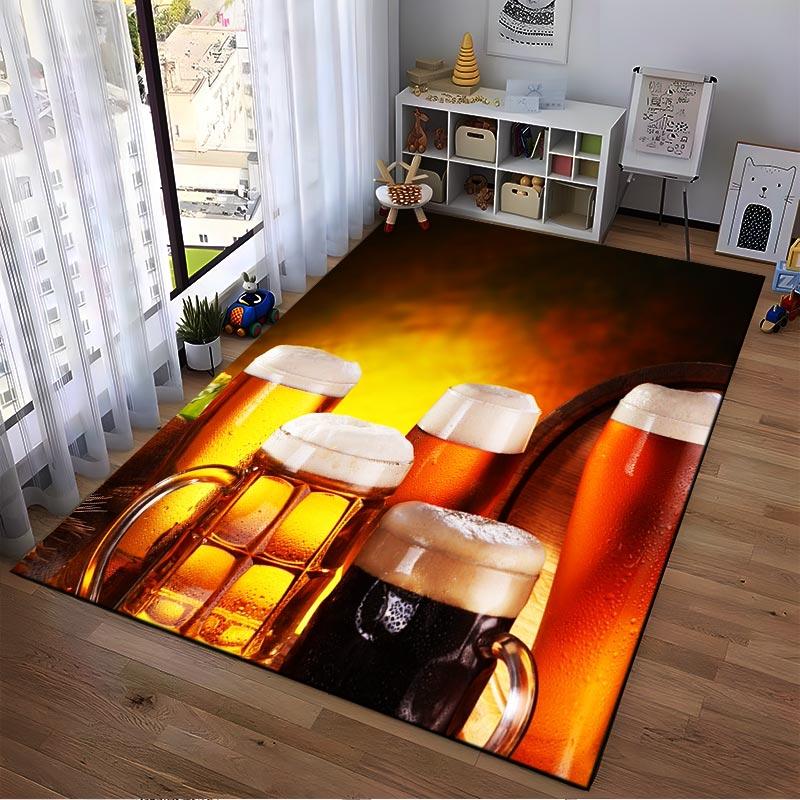 Beer Mug and Barrel Pattern Carpet with Golden Amber Theme for Home Decor Suitable for Use As an Anti-slip1 For1room and Bedroom Sofas