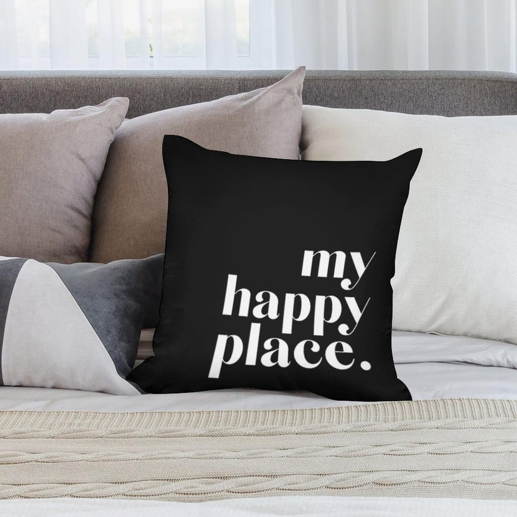 1Pc My Happy Place Quote Pillow Cover, Polyester 2D Double Sided Print Cushion Case, Inspirational Text Throw Pillowcase, Motiva