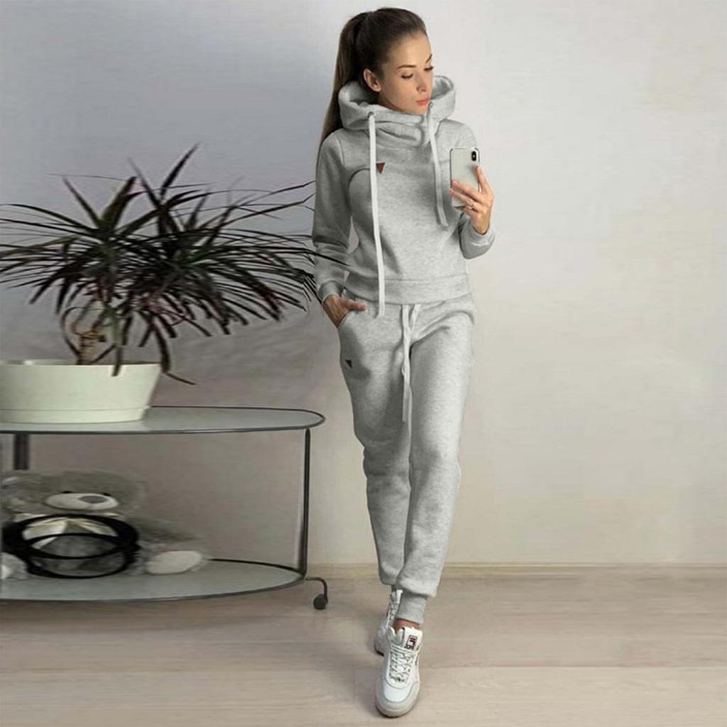 Women's Winter Fleece Fashion Casual Sports Hoodie Two-piece Set