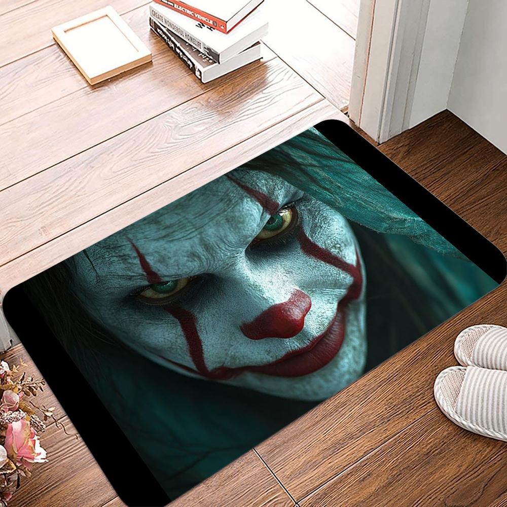 Horror Clown Pattern Door Mat Vivid Scary Clown Designs with Different Facial Expressions Non Slip Floor Mat for Home Decor