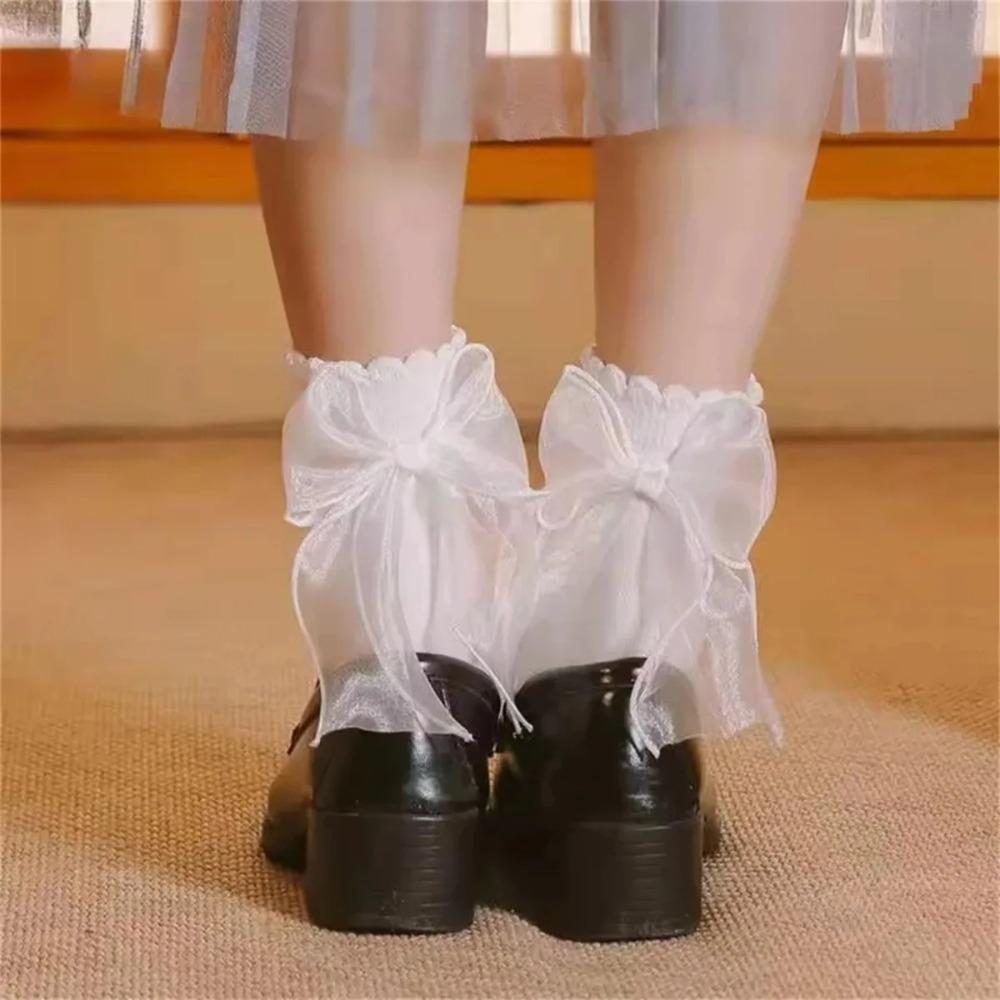 Lolita Bow Tie Mid Calf Lace Socks Princess Japanese Style Cute Socks for Women Girls Dress Skirt Accessories 1Pair Kawaii Socks