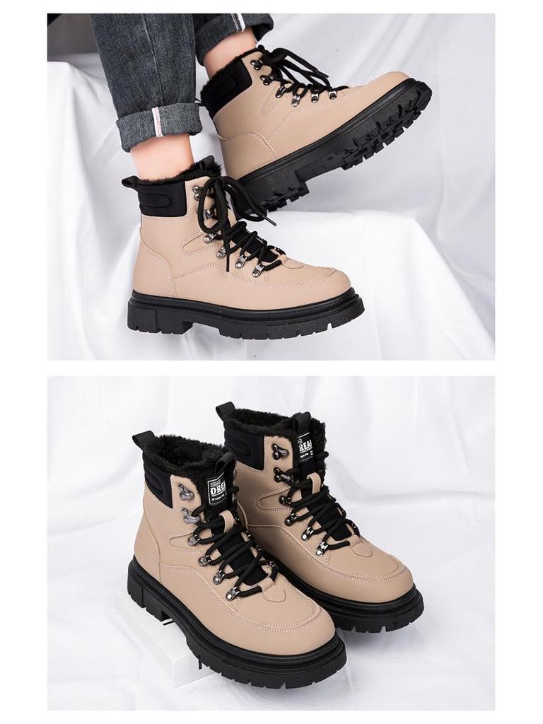 Pánské kožené boty s vysokým svrškem a silnou podrážkou - Zimní ležérní martensky s plyšovou podšívkou