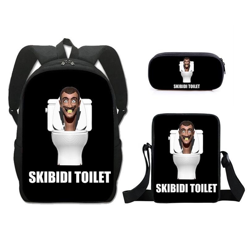 Klassisch Neuheit skibidi Toilette 3D Druck 3 Stück/Set Schüler Schultaschen Laptop Tagesrucksack Rucksack Schräge Umhängetasche Federmäppchen