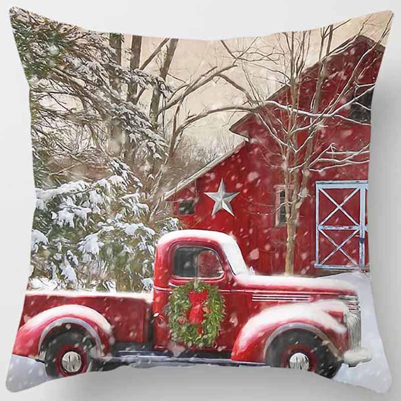 Christmas Truck Tree Pillowcase Festival Gift Cushion Cover Home Decoration Car Sofa Cushion Cover Funda De Almohada