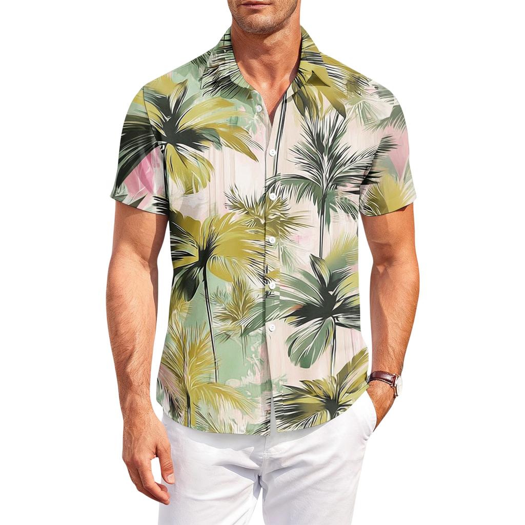 Men's Casual, Loose-Fit Short-Sleeve Shirt With Hawaiian Print