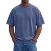Herren Schwarzes gewaschenes Rundhals-T-Shirt Lockere Passform Kurzarm Lässiges einfarbiges Oberteil