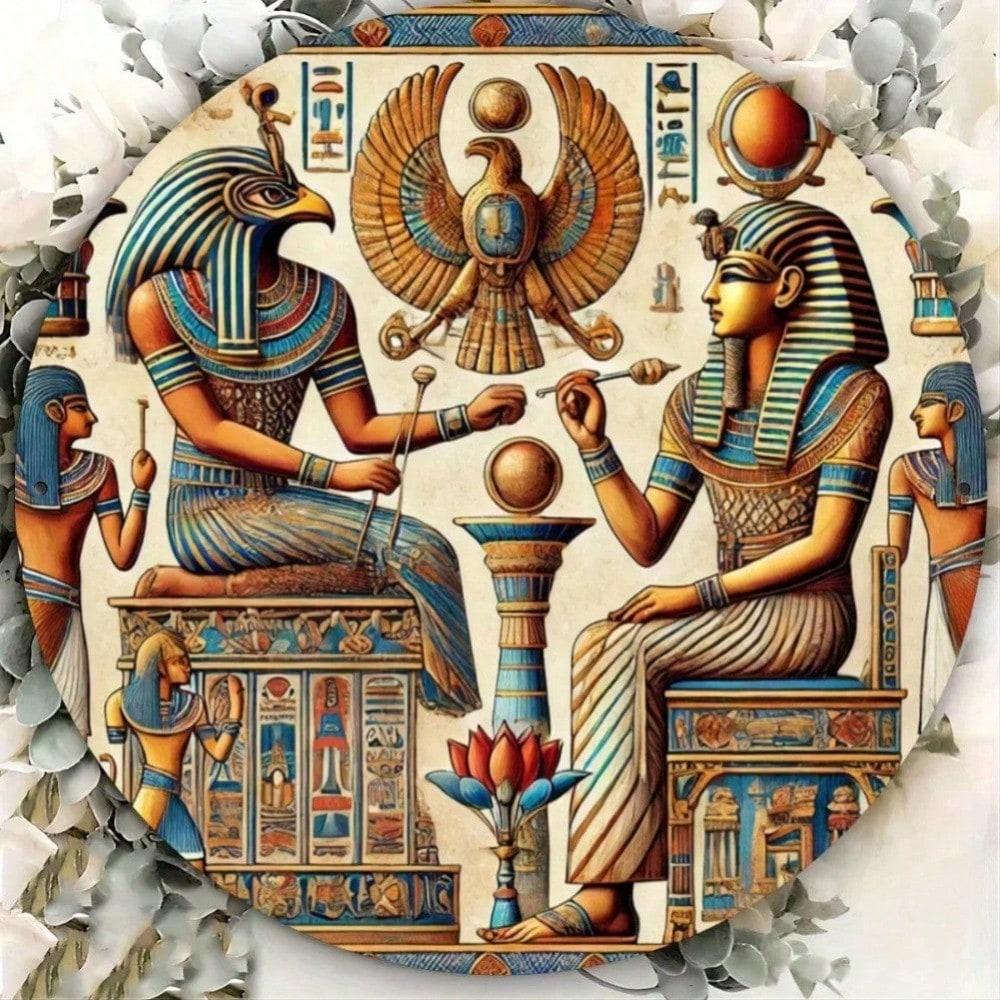 

Vintage Egypt Metal Sign 8x8 Inch Round Wall Art Home Bar Cafe Decor Unique Housewarming Gift 20x20 різнокольоровий