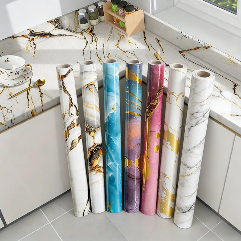 Samolepicí mramorová tapeta se zlatou fólií, odlepovací a nalepovací, vodotěsná, odolná proti oleji, nálepka na kuchyňskou zástěnu a pracovní desku, 5vrstvá PET samolepka na zeď pro nábytek