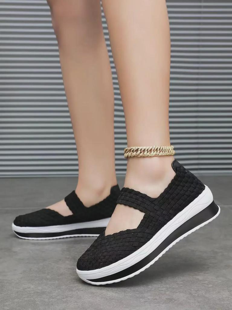 Sandales compensées tissées légères de grande taille à bout ouvert