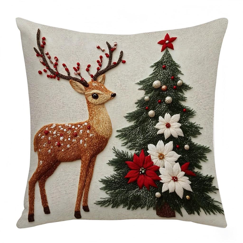 

Christmas Reindeer and Santa Claus Pillowcase - Holiday Decoration Cushion Cover 45*45 without core