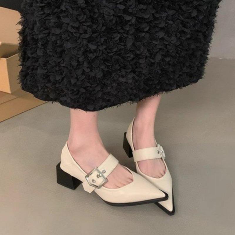 Fashion Women's Fashion Coarse Heel Shoes Autumn New Pointed Head Shallow Mouth Anti-slip Wear-resistant Low-top Shoes