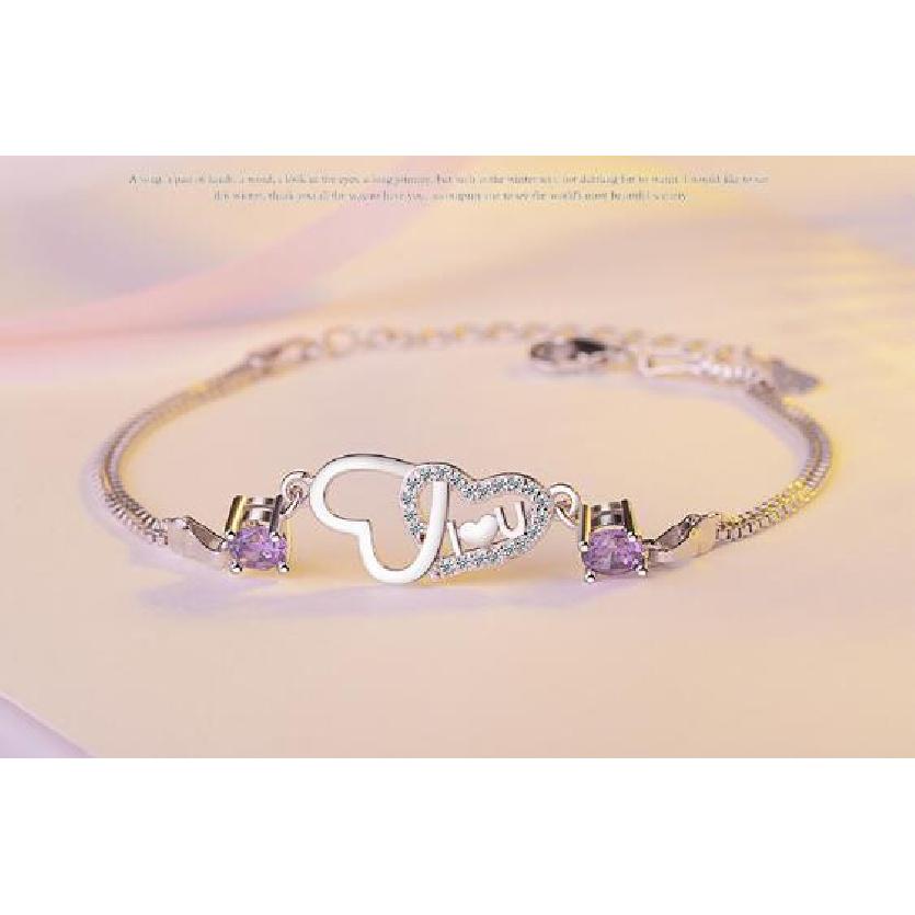 2018 Fashion White/Purple CZ Crystal Love Heart Forever 925 Sterling Plata Bracelet For Women Jewelry Chain Charm Bracelets