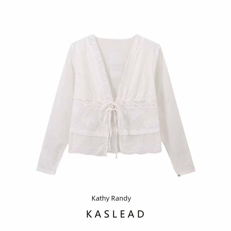 Kaslead New Arrival Women's Fashion Style Fashion Minimalist Bowknot Embroider Long Sleeves Shirt 0081046