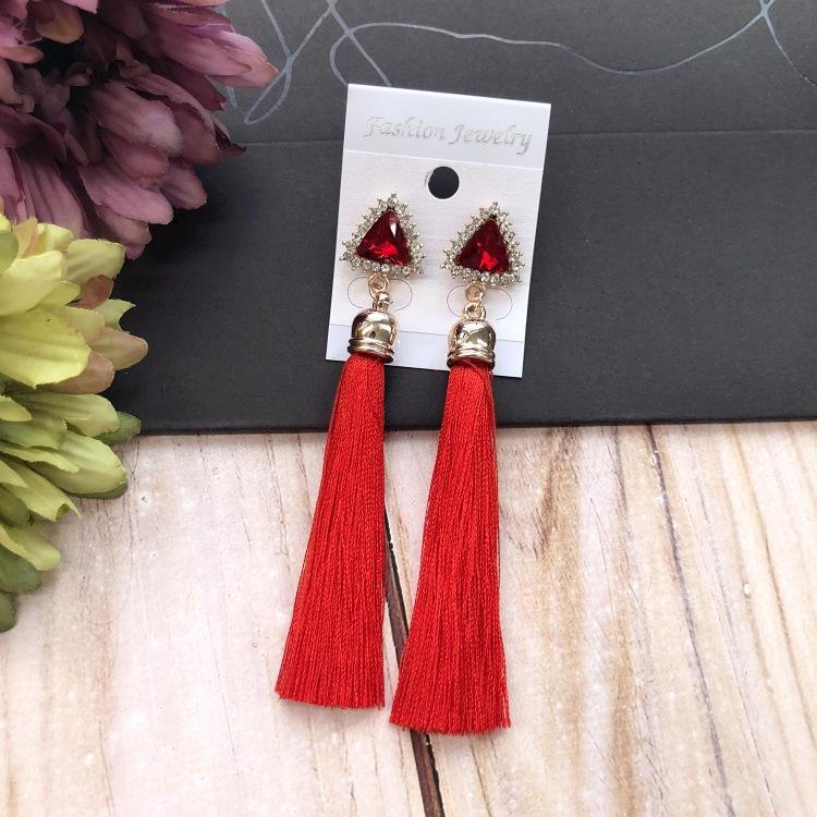 Retro flower gemstone with diamond fringed stud earrings long celebrity temperament earrings women's versatile earrings