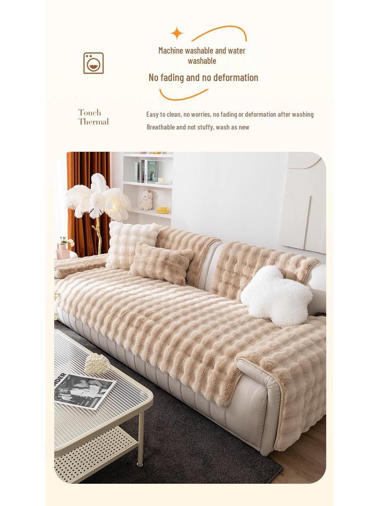 Nordisch Minimalistisch Winter-Stil Dick Plüsch Kaninchenfell Sofa Kissen & Rutschfester Bezug