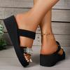 Fashion Shiny Rhinestone Wedge Sandals for Women Summer Fashion Black Platform Slippers Woman Plus Size Thick Sole Non Slip Beach Slides