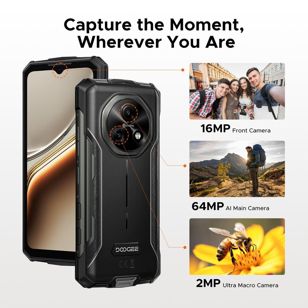 DOOGEE Fire 7 Rugged Smartphone 5G, Android 15, 13000mAh/18W, 16GB+256GB/2TB, 6.6” HD+ 90Hz Octa-Core Android Phone, 64MP+16MP