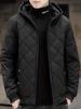 Men's Warm Quilted Hooded Jacket, Plush Winter Zip-Up Outerwear for Fall/Winter Outdoor Activities