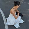 tube top dress European and American summer new holiday off-the-shoulder pleated high-waisted long dress