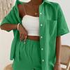 Women's Suit Short Sleeve Casual Elegant Green Soild Two Piece Set Women Outfit Shirt for Women