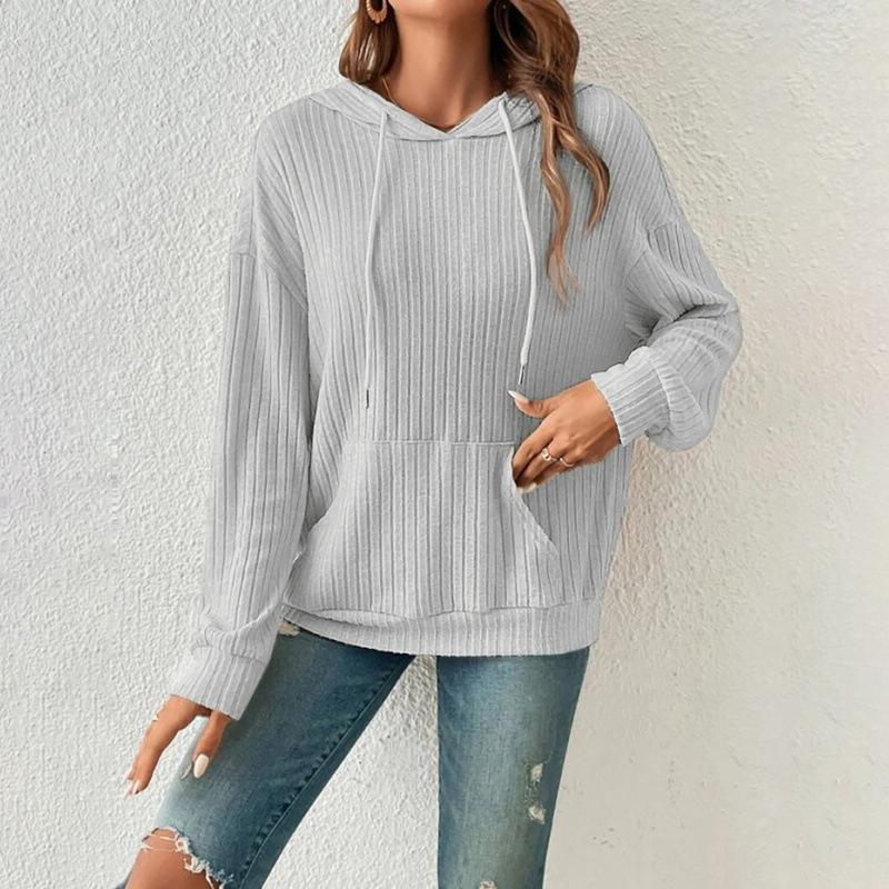 Spring Autumn Women's Casual Long Sleeve Knit Sweater Ladies Fashion Drawstring Hooded Pullover Sweatshirt Tops