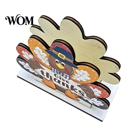 Autumn Kitchen Countertop Organizer Thanksgiving Solid Wood Napkin Holder, Fall Harvest Gnome Scarecrow Turkey Tissue Rack Dispenser, Waterproof