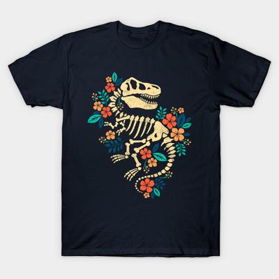 Asian Size Men Print T-shirt Flowered Dinosaur Fossil No-Cut Heat Transfer Print Cotton Tshirt
