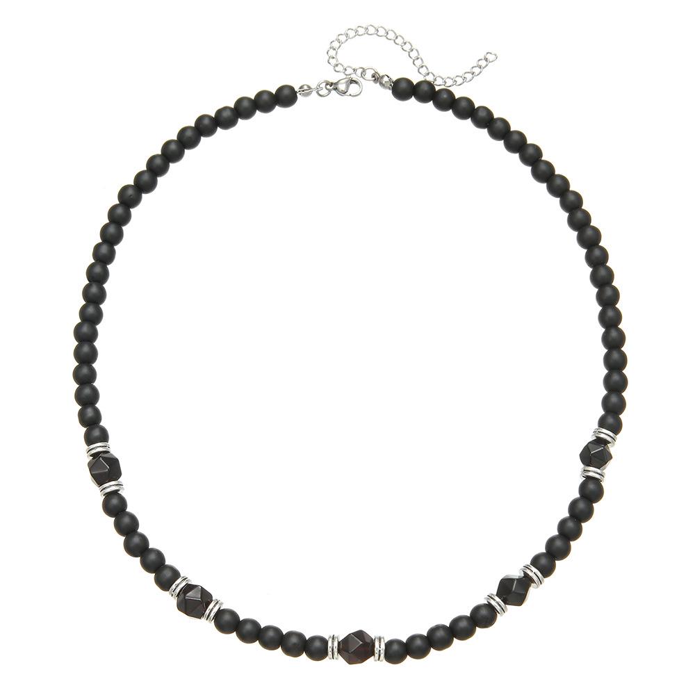 Herren Trendy Mattes Schwarzes Facettiertes Achat Halskette - Hip Hop Punk Stil, Edelstahl Schlüsselbein Kette