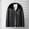 Winter new PU leather jacket men's winter velvet thickened gold mink lapel jacket middle-aged and elderly business