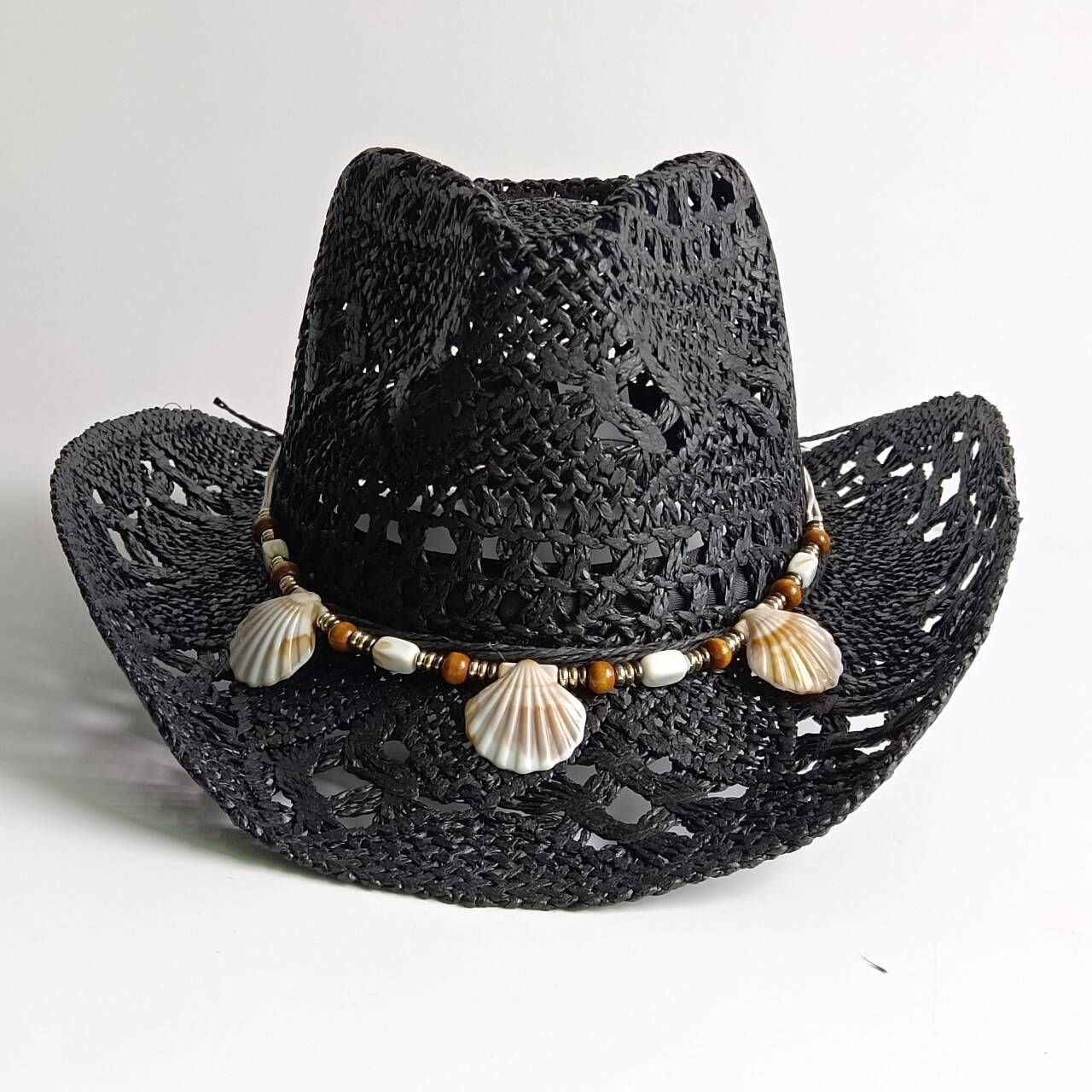 Westerse Cowboy Hoeden Strand Boheemse Strohoed Houten Kralen Uitgesneden Zonnehoed Schelp Dames Heren cowboyhoed M55-58cm