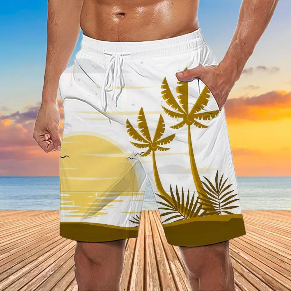 2026 Summer Men's Quick-drying Blue & White Stripe Beach Bermuda Shorts with Elastic Waist