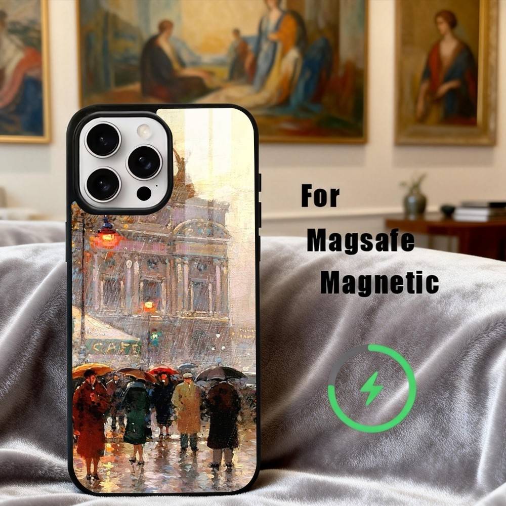 

A-Autumn R-Retro Oil Painting Phone Case For iPhone17,16,15,14,13,12,11 Plus,For Magnetic Wireless Charge Cover iPhone15Plus