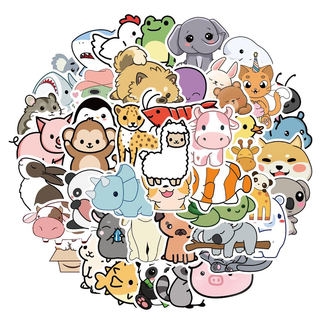 50 Cute Cartoon Animals Set Stickers Personalized Decorative Suitcase Notebook Waterproof and Removable Without Repeating Stickers