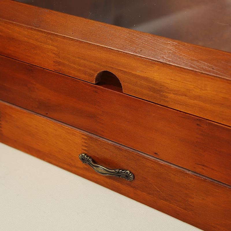 35*27*23cm1pc Vintage Women's Jewelry Wood Drawer Storage Box with Glass lid,Nordic Retro Style Dust-proof Sorting Makeup Cabinets.