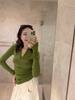 Women's Chic Invisible Half-Zip Long-Sleeve T-Shirt, Green, Thickened for Autumn/Winter.