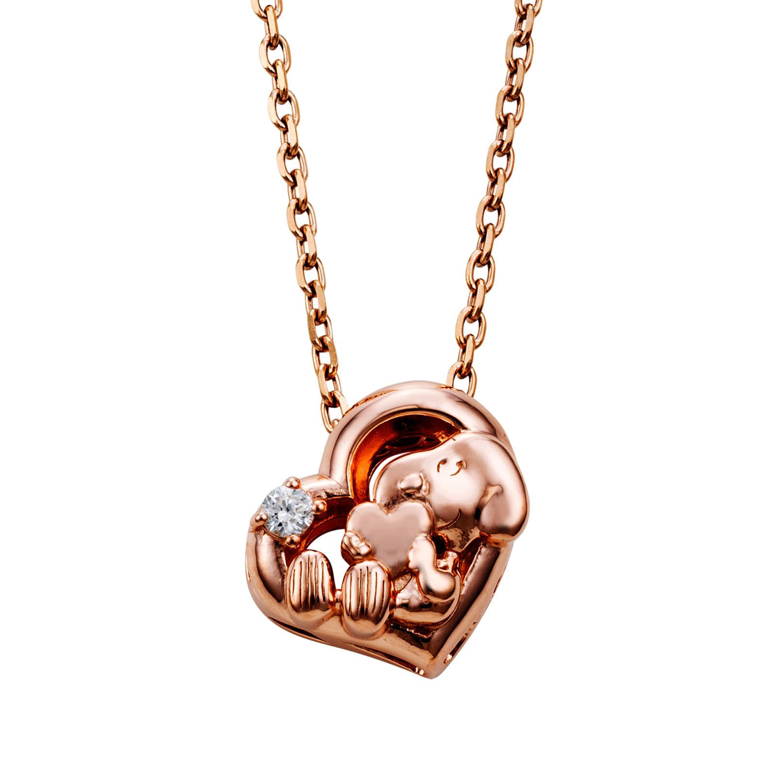 

Snoopy PEANUTS Necklace 925 Silver Surgical Stainless Steel Pink Gold Coating Heart [White Clover] PNT-N002PG