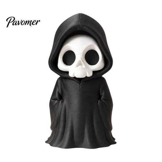 3D Printed Skeleton Statue Grim Reaper Figurine, Gothic Black Robe Statue, Spooky Desktop Figurine Mini Model Toy for Halloween Decoration Robed