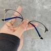 1 Pair Fashionable Unisex Round Full Frame Glasses Stainless Steel Anti-Blue Light Clear Acrylic Lenses