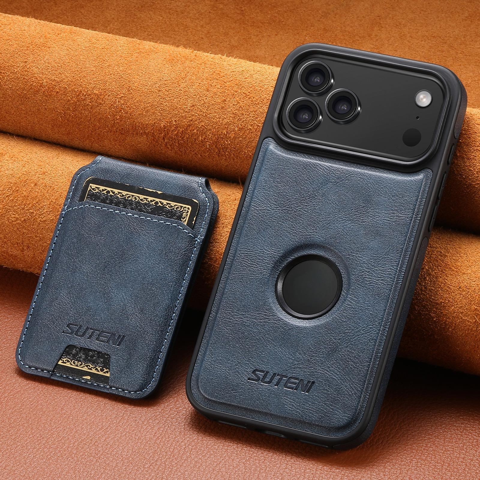 

Leather Phone Case for iPhone 17 Pro Max Air 16 Plus 15 14 13 12Pro Magnetic Charging Detachable Card Slot Wallet Holder Cover iPhone Air синий