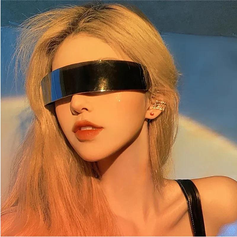 Y2K Future Warrior Rimless Goggles One Piece Lens Wrap Around Cyberpunk Futuristic Men Women Hip Hop Party Glasses with Spikes