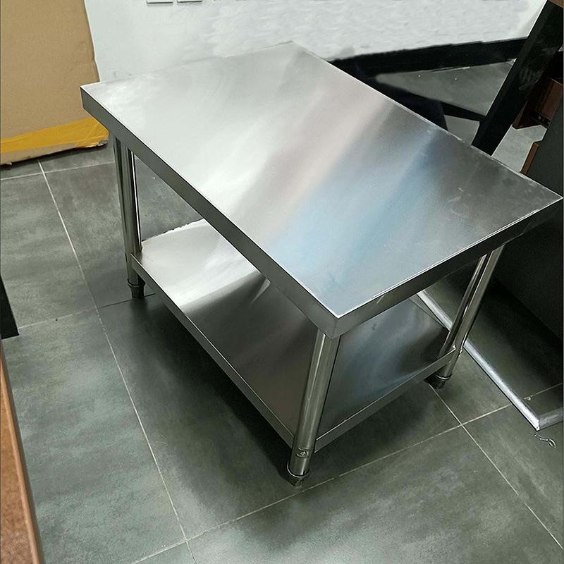 Heavy-Duty Two-Tier White Stainless Steel Kitchen Work Table with Extra Thick Rack for Cutting and Chopping