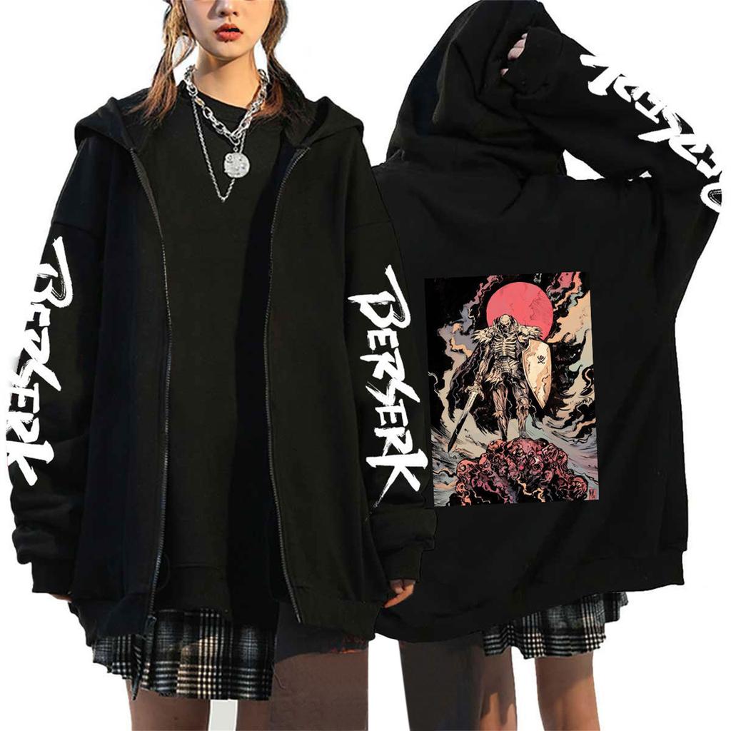 Anime Berserk Sword Legend Printed Zipper Hoodie for Men and Women, Casual Sportswear, Hoodie and Top