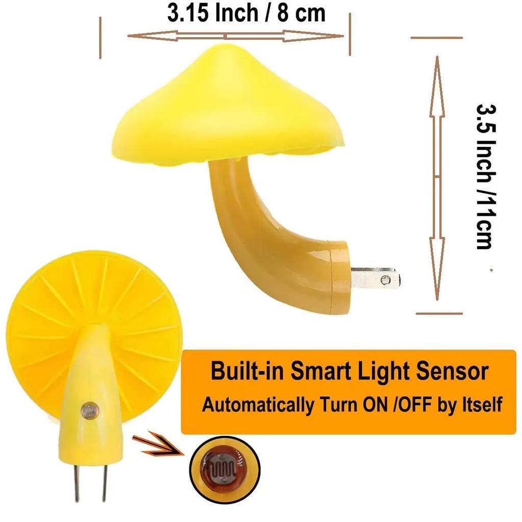 Sensor Mushroom Night Light with LED Warm White Glow,US/EU Plug Wall Socket Bedside Lamp,Dimmable Home Decor for Bedroom Kids