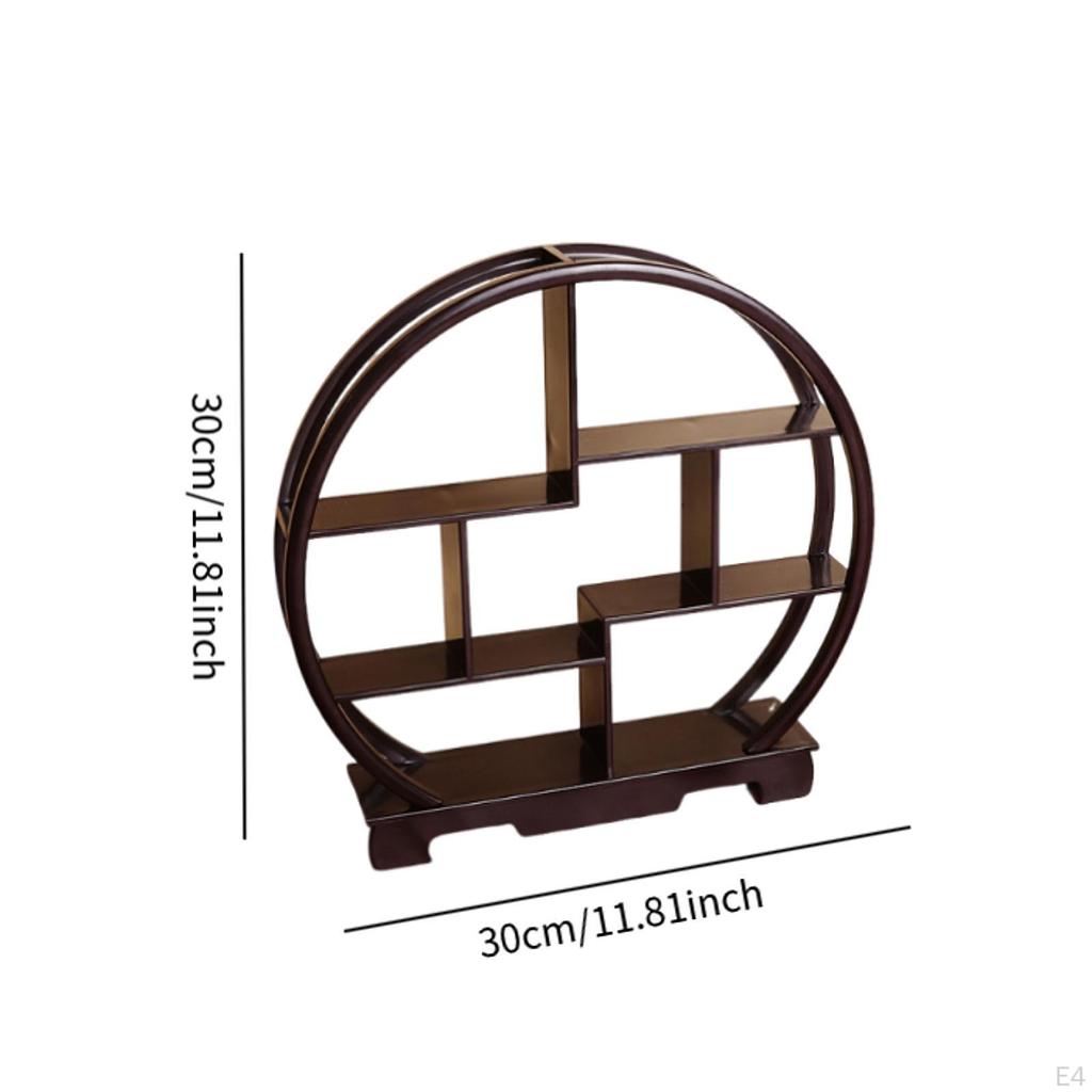 Wooden Dessert Display Shelf Cabinets Rack Chinese Style Round Figure Storage for Desktop